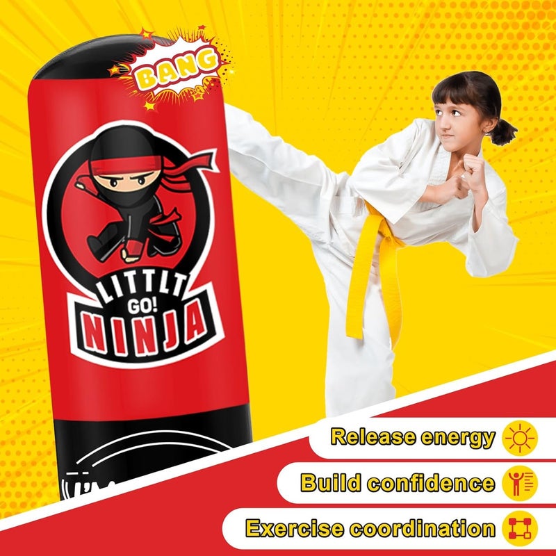 VCOLAN Kids Punching Bag, 67" Stable Inflatable Boxing Bag for Age 5-12, Ninja Karate Taekwondo Training Toy, Christmas Birthday Gift - Image 3